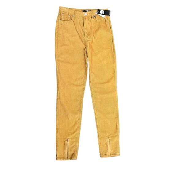 🆕 Boohoo Corduroy Pants Womens Size 6 Cords Split Hem Mustard Tan High Rise - Picture 1 of 14